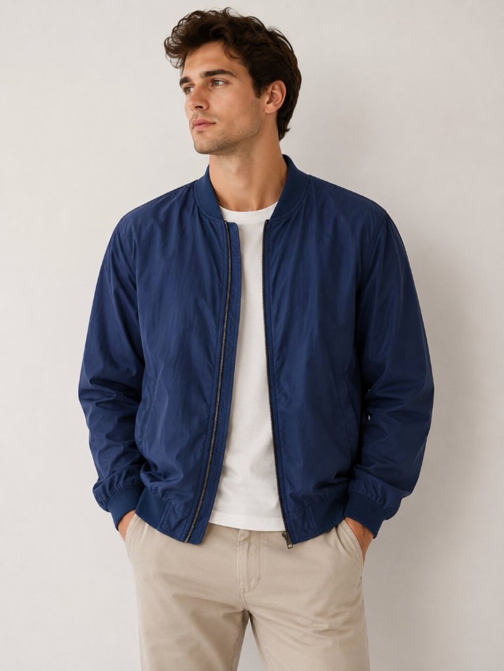 Vintage Lineage 100% Silk Navy Blue Bomber Jacket XXL Lightweight Full Zip Luxe